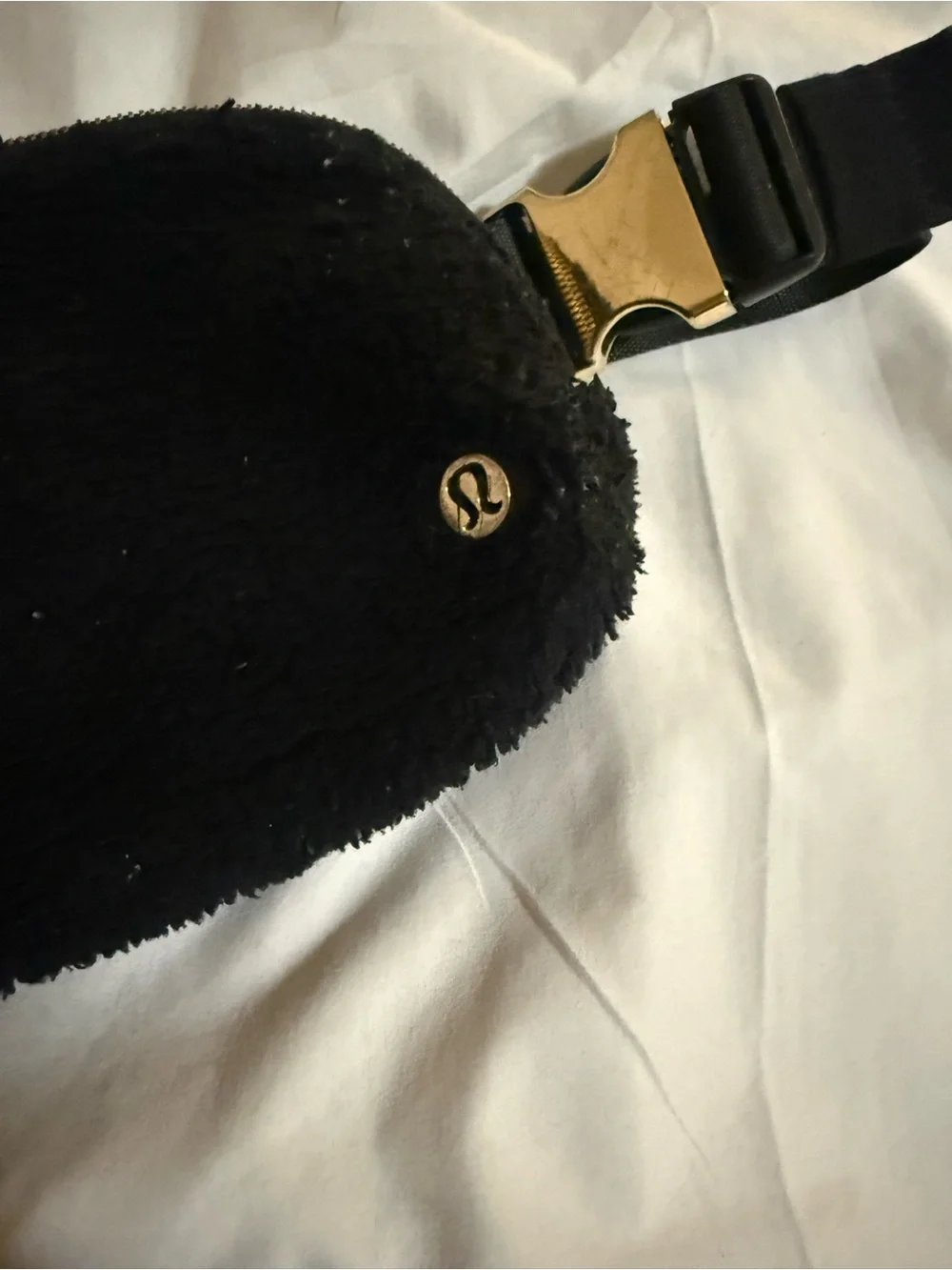 lululemon athletica Black Sherpa Waist Pouch with Gold Accent